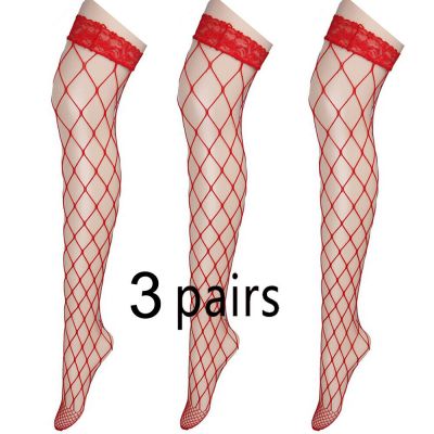 Cozy Feel 3 Pairs Lace Fishnet Thigh stockings Hot Fashion Sexy PLUS SIZE